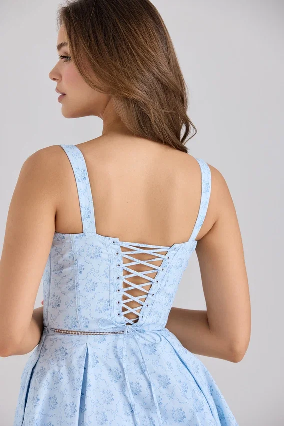 Abito mini in cotone elasticizzato con stampa floreale blu Calia Abito mini in cotone elasticizzato con stampa floreale blu Calia