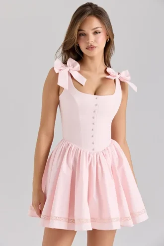 Abito mini in cotone elasticizzato rosa Lyla