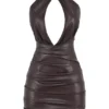 Abito mini in pelle vegana color cioccolato amaro Olivia