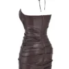 Abito mini in pelle vegana color cioccolato amaro Olivia