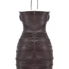Abito mini in pelle vegana color cioccolato amaro Olivia