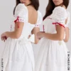 Abito mini Jana bianco con maniche a sbuffo in broderie anglaise