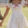 Abito mini Jana bianco con maniche a sbuffo in broderie anglaise