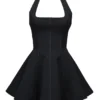 Abito mini nero con scollo all’americana e fiocco “Loulette”