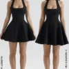 Abito mini nero con scollo all’americana e fiocco “Loulette”