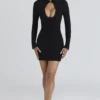 Abito mini nero in crêpe con scollo a goccia “Lotus”