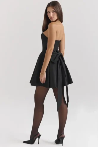 Abito mini nero senza spalline con fiocchi staccabili Emmanuela