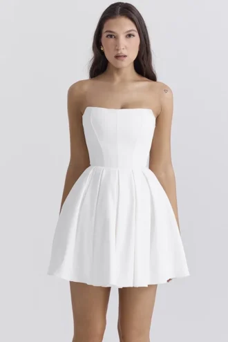 Abito mini plissettato senza spalline bianco Emmanuela