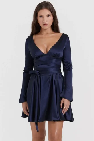 Abito mini scollato Dominique blu navy
