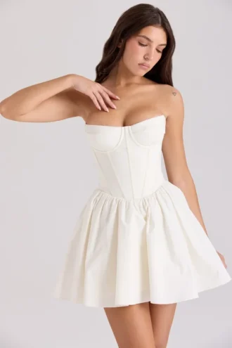 Abito mini senza spalline con corsetto in cotone avorio Kristiana