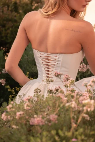Abito mini senza spalline con corsetto in cotone avorio Kristiana