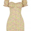 Abito mini vintage a maniche a sbuffo con motivo floreale Tanaya
