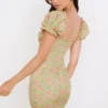 Abito mini vintage a maniche a sbuffo con motivo floreale Tanaya