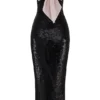 Abito nero senza spalline con fiocchi e paillettes Holly