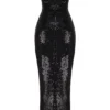 Abito nero senza spalline con fiocchi e paillettes Holly