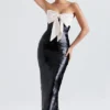 Abito nero senza spalline con fiocchi e paillettes Holly
