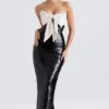 Abito nero senza spalline con fiocchi e paillettes Holly