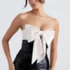 Abito nero senza spalline con fiocchi e paillettes Holly