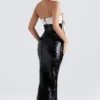 Abito nero senza spalline con fiocchi e paillettes Holly