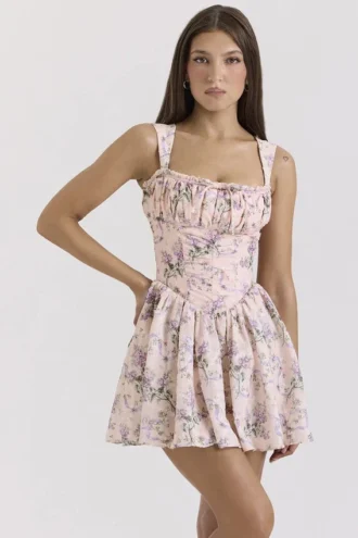Abito Ophelia con stampa a nastri rosa e mutandoni