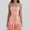 Abito senza spalline in raso Sirena Sorbet