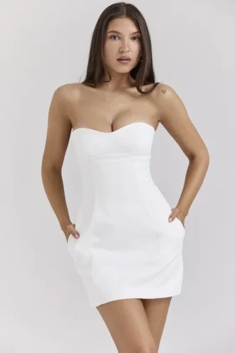 Abito senza spalline in twill bianco “Mimi”