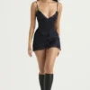 Abito sottoveste in raso blu navy Soraya