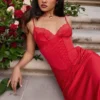 Abito sottoveste in raso rosso rosa Salma