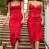 Abito sottoveste in raso rosso rosa Salma