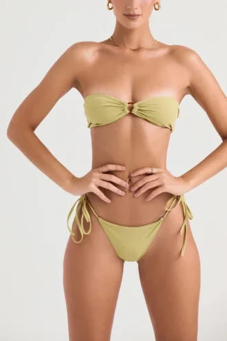 Bikini Santorini verde oliva con la parte inferiore con lacci laterali