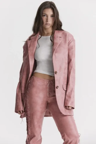 Blazer oversize in pelle vegana rosa caldo Kiera