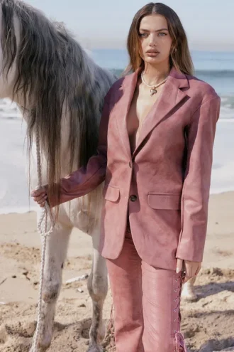 Blazer oversize in pelle vegana rosa caldo Kiera