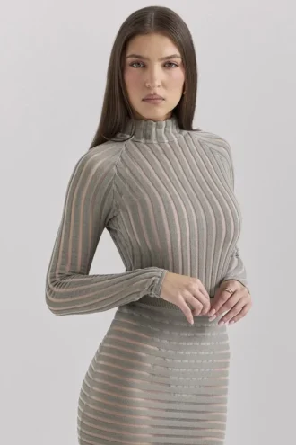 Body a righe velour grigio Rowena