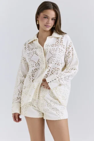 Camicie Samah in cotone bianco con ricamo inglese