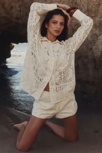 Camicie Samah in cotone bianco con ricamo inglese