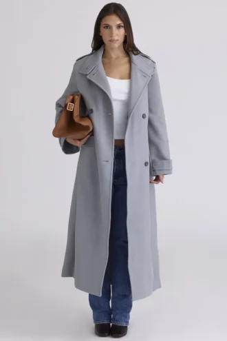 Cappotto grigio Sander a doppio petto con collo a imbuto