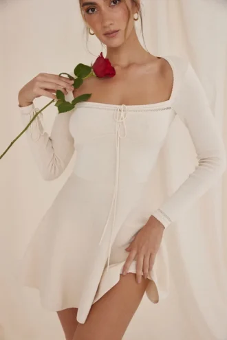 Caprice Cream Dainty Knit Mini Abito