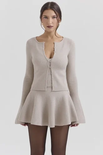 Cardigan a maniche lunghe in lana e cashmere Aster Biscuit