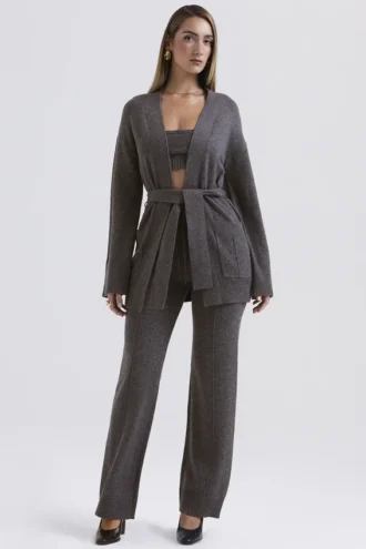 Cardigan con cintura in misto cashmere color antracite Alaia