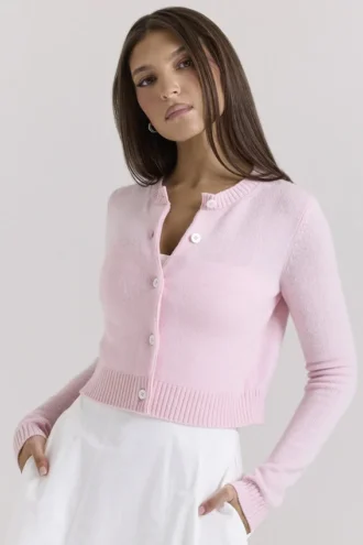 Cardigan corto in lana rosa Alliana