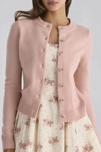 Cardigan in cashmere e lana merino color pesca