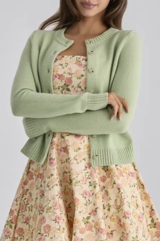 Cardigan in cashmere e lana merino Matcha