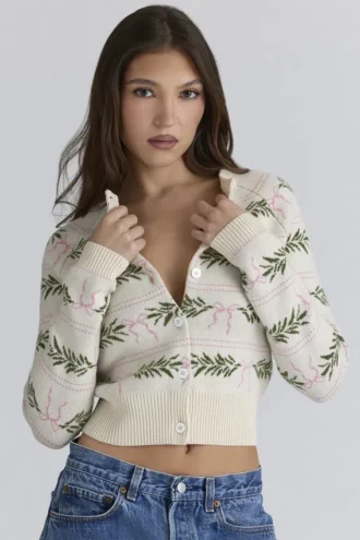 Cardigan in lana con stampa all-over Mistle-Bow