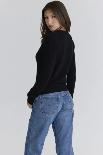 Cardigan in misto cashmere e lana nero con emblema