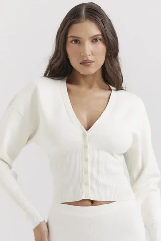 Cardigan lavorato a maglia Noor bianco sporco