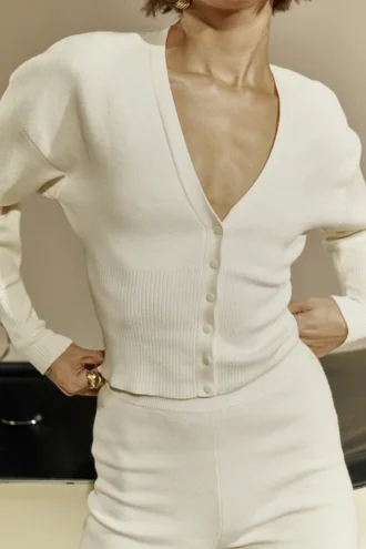 Cardigan lavorato a maglia Noor bianco sporco