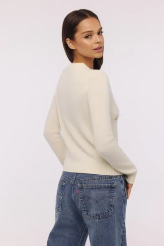Cardigan Poppie color crema in lana e cashmere con ricami floreali rosa