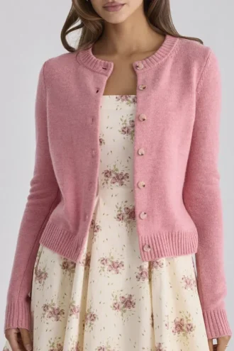 Cardigan Signature in cashmere e lana merino color lampone