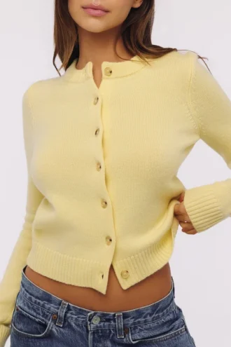 Cardigan Signature in cashmere e lana merino color limone
