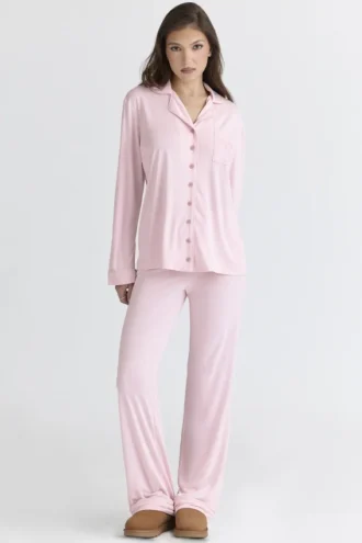 Completo pigiama classico rosa in morbido modal